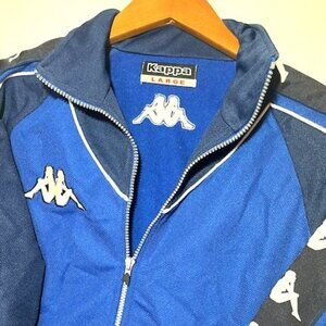 Vtg Kappa Soccer Full Zip Jacket Embroidered Logo 2 Tone Blue Colored Men Sz L